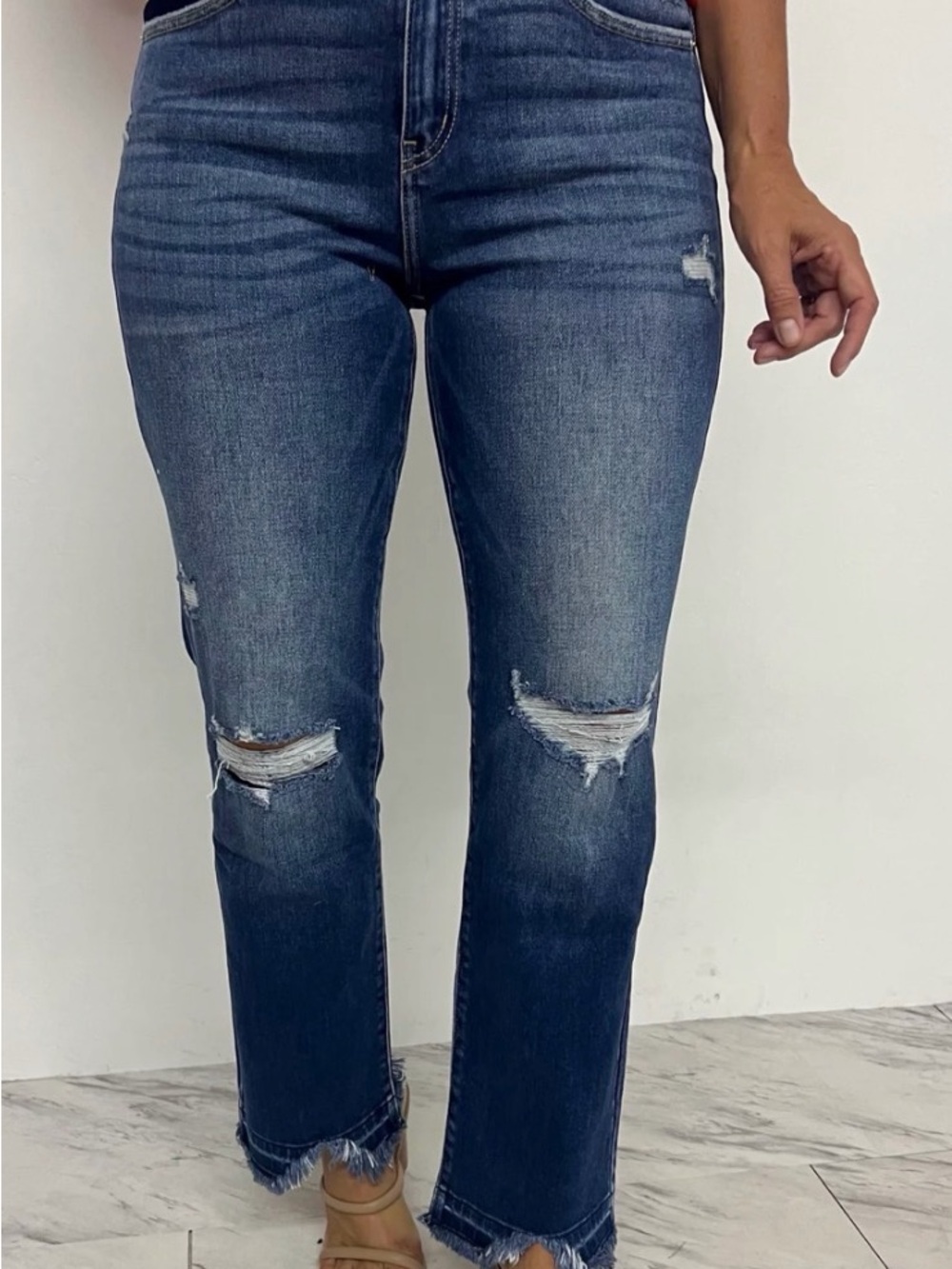 KanCan Dark Blue High-Rise Straight Leg Ripped Jeans